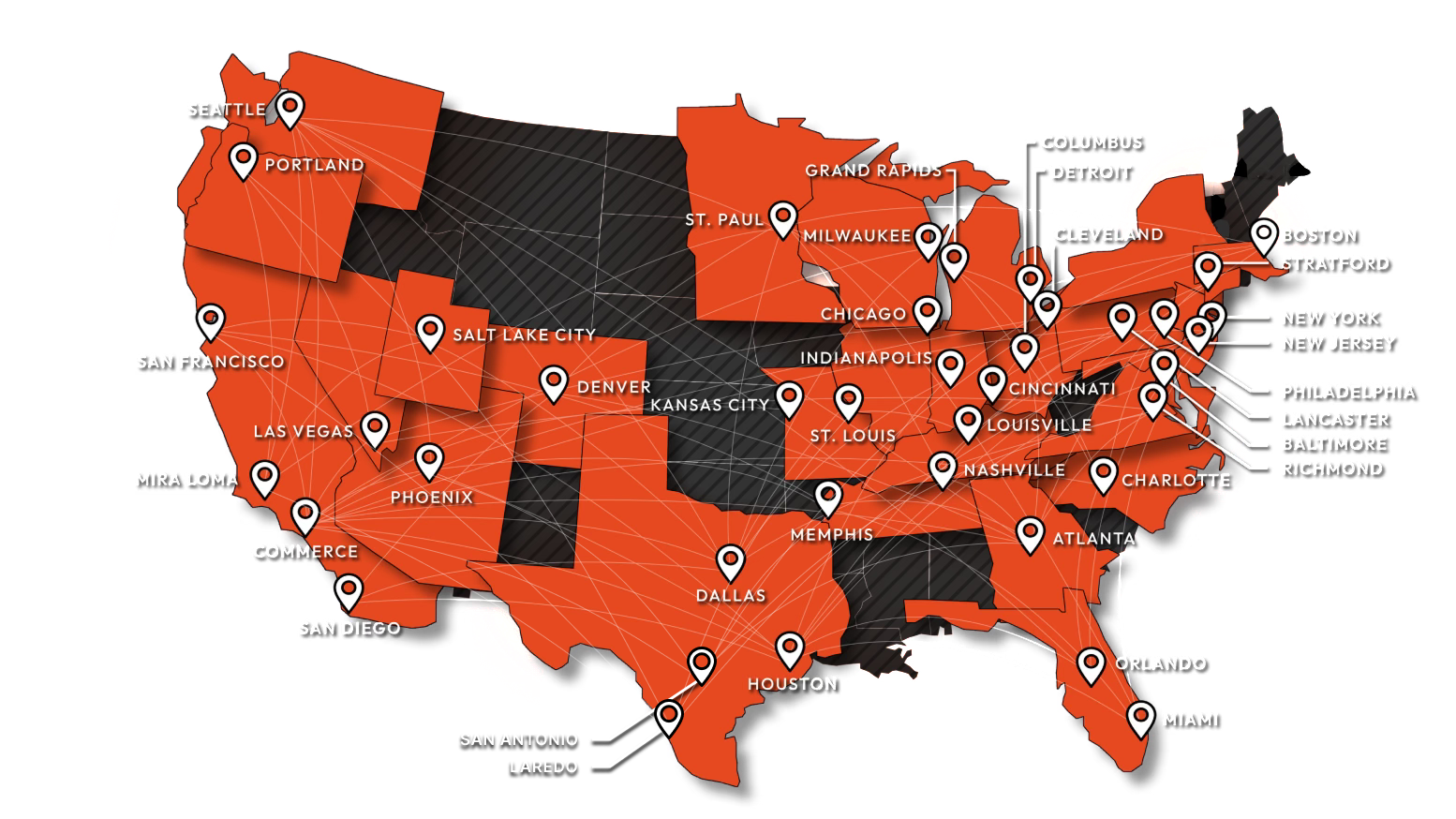 Map of all service locations